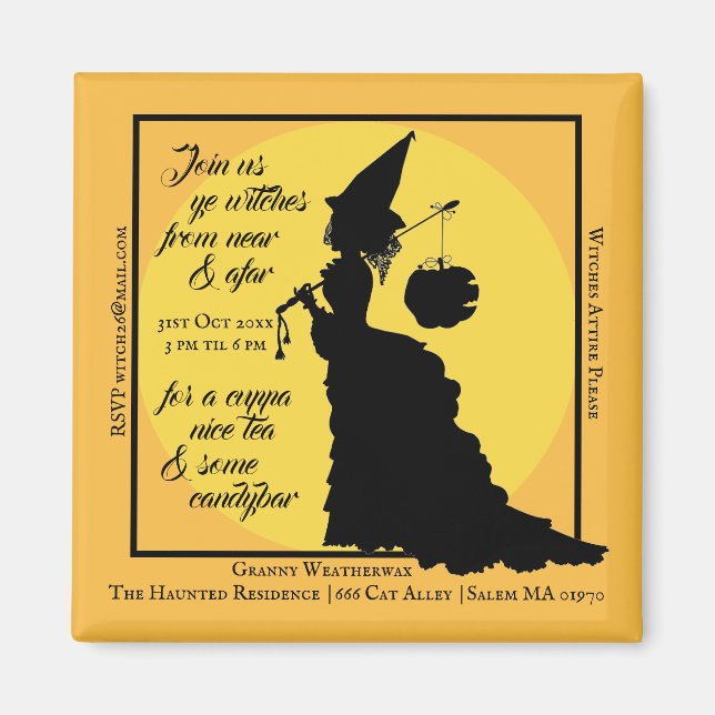 Imán Halloween Tea Party Invitó a la Bruja Victoriana (Frente)