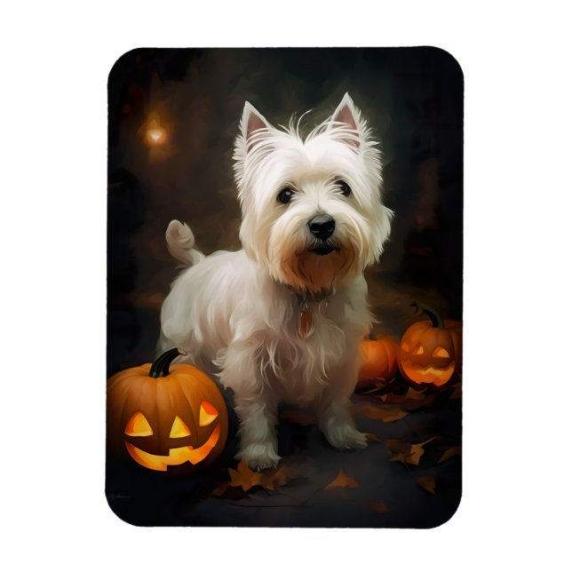 Imán Halloween Terrier West Highland Blanco Calabazas (Vertical)