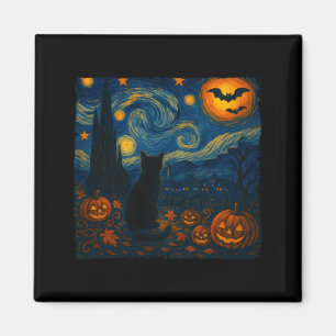 Imán Halloween Van Gogh Noche Estrellada Gatos Negros C