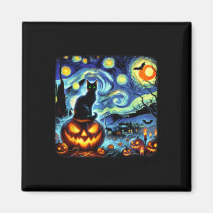 Imán Halloween Van Gogh Starry Night Black Cat Pumpkins
