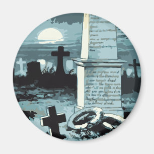 Imán Halloween vintage, cementerio espeluznante con tum