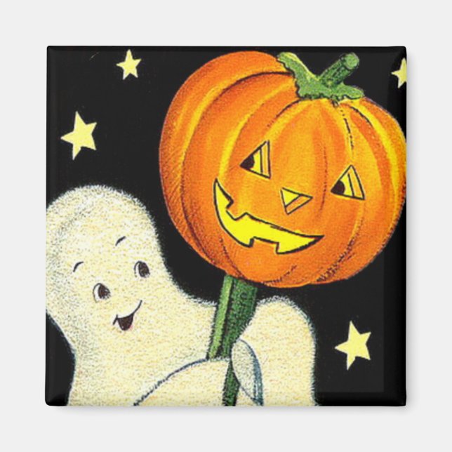Imán Halloween Vintage Ghost and Pumpkin Magnet (Frente)