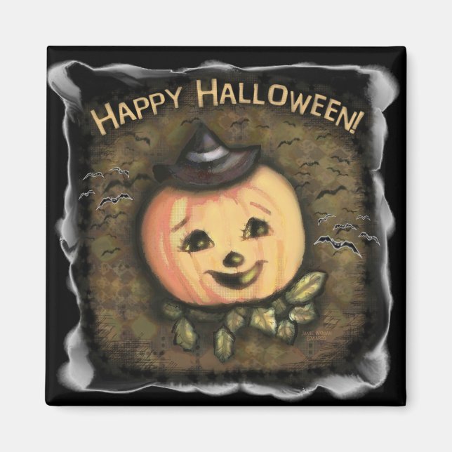 Imán Halloween Vintage Pumpkin Fridge Magnet (Frente)