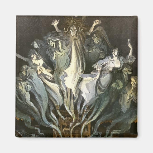 Imán Halloween vintage, violinista del esqueleto y fant (Frente)