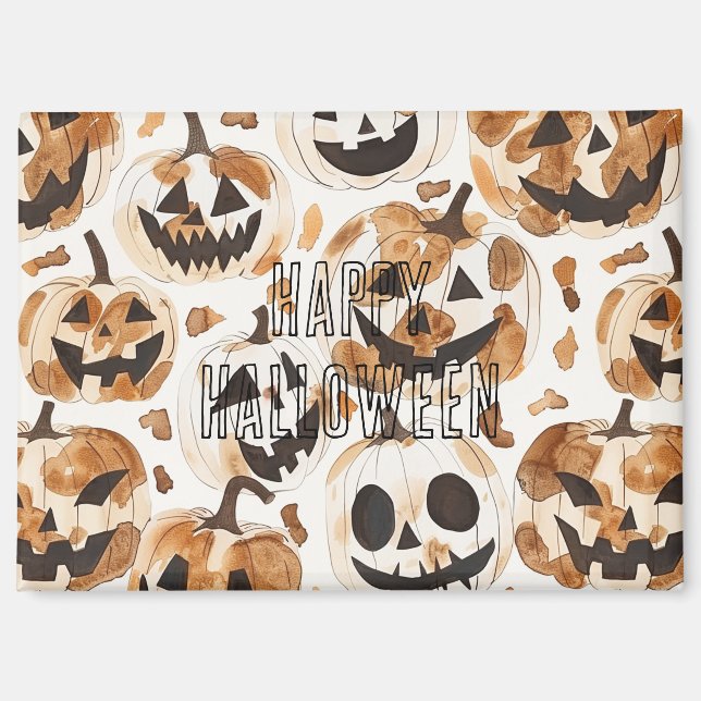 Imán Halloween Western Cowboy Cowgirl Pumpkins (Anverso)