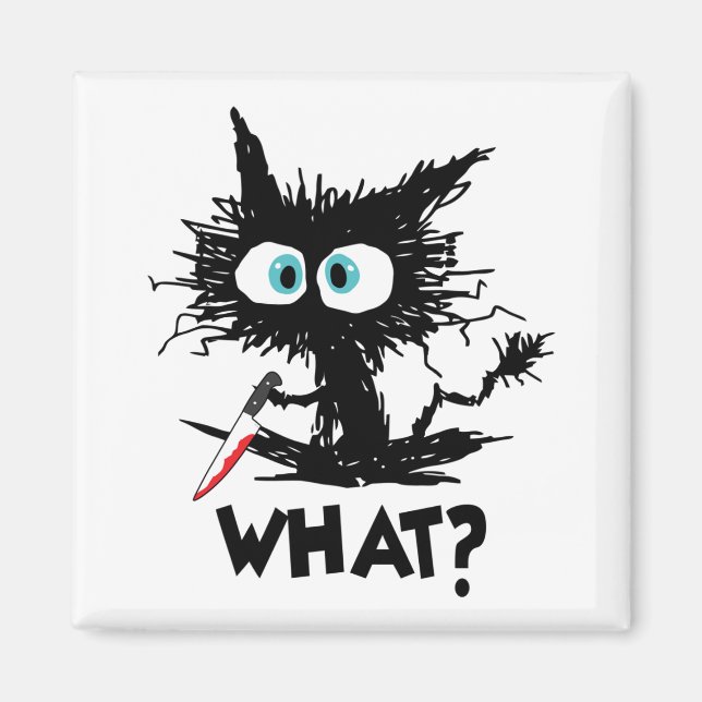 Imán Halloween What- Funny Black Cat con Knife Long Sl (Frente)