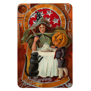 Imán Halloween Witch Pumpkin Head Boy Vintage