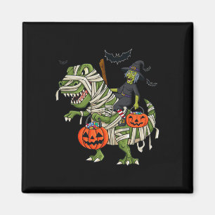 Imán Halloween Witch Riding T Rex Fun Boys Chicas