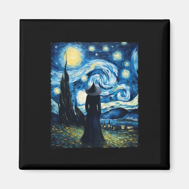 Imán Halloween Witch Starry Night Van Gogh Aesthetic Pa (Frente)