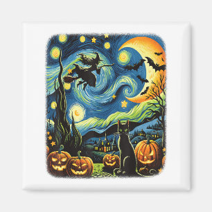 Imán Halloween Witch Van Gogh Starry Night Black Cat Pu