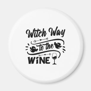 Imán Halloween Witch Way To The Wine Birthday