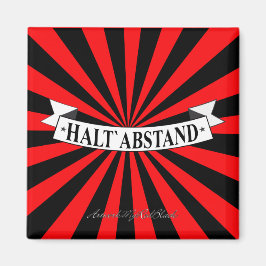 Imán HALT ABSTAND mit Humor und Farbe