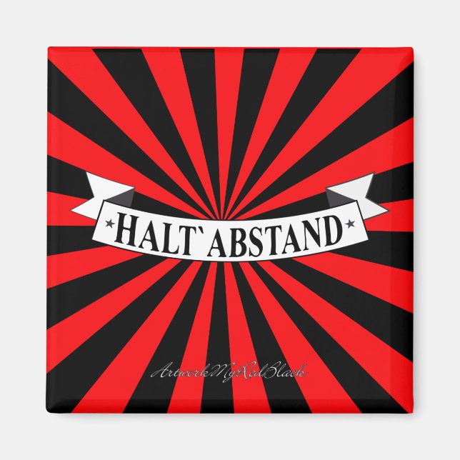 Imán HALT ABSTAND mit Humor und Farbe (Frente)
