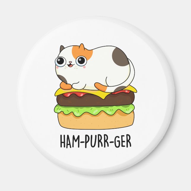 Imán Ham-Purr-Ger Funny Kitty Cat Hamburger Pun (Frente)