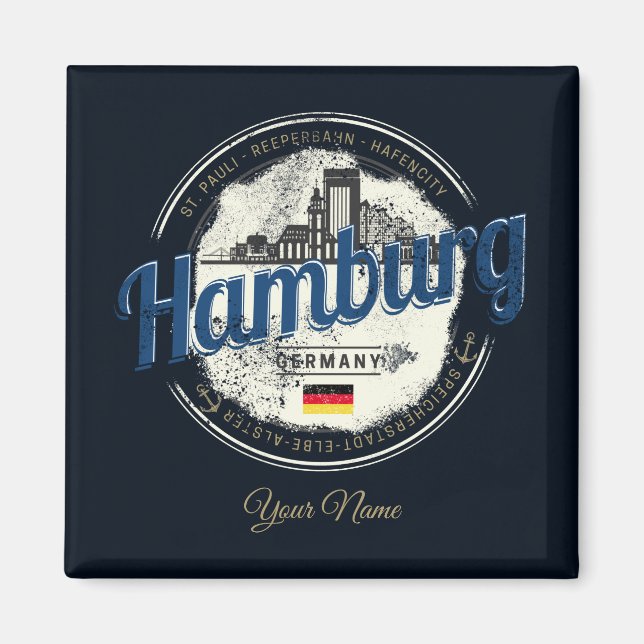 Imán Hamburg Skyline Alemania Vintage Holiday Souvenir (Frente)