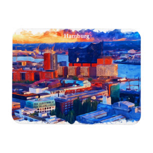 Imán Hamburgo Alemania City View Watercolor