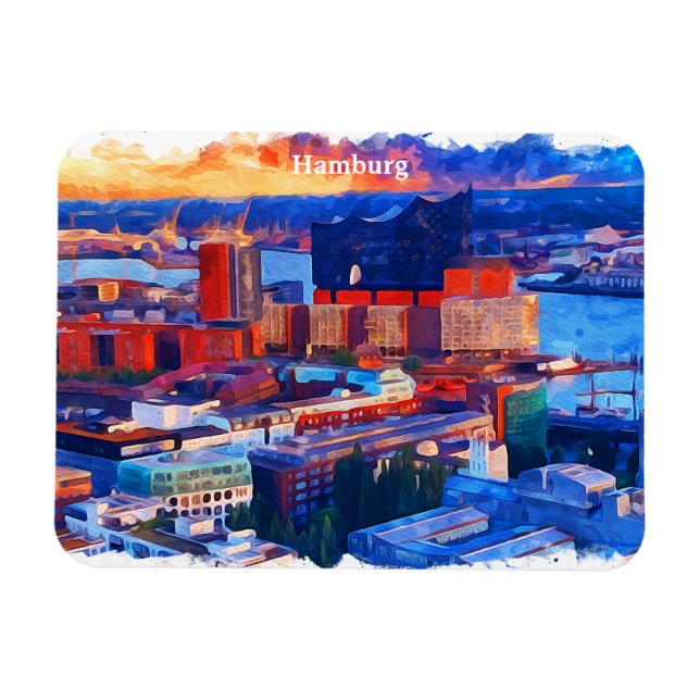 Imán Hamburgo Alemania City View Watercolor (Horizontal)