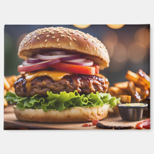 Imán Hamburguesa con queso y papas fritas