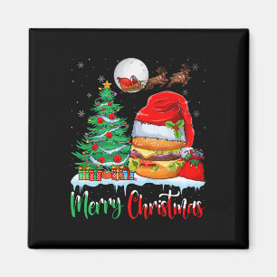 Imán Hamburguesa usando Navidad de Santa Hat - Feliz Na