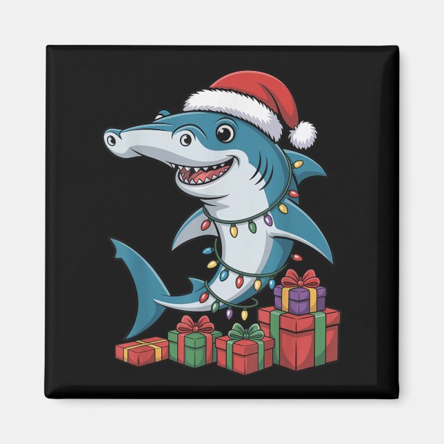 Imán Hammerhead Shark Santa Hat Navidades Funny Marine (Frente)
