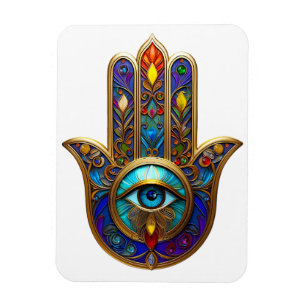 Imán Hamsa Colorido Dorado Turquesa Zafiro Tercer Ojo
