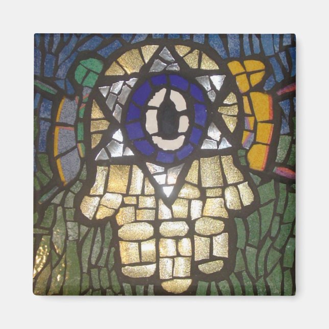 Imán Hamsa de Oro Mosaico con Ojo Estrella y Mal (Frente)