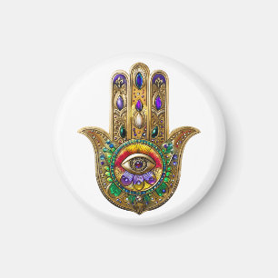 Imán Hamsa de Oro Pintado Amatista Rubí Tercer Ojo