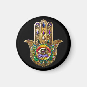 Imán Hamsa de oro pintado amatista rubí tercer ojo
