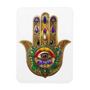 Imán Hamsa de oro pintado amatista rubí tercer ojo