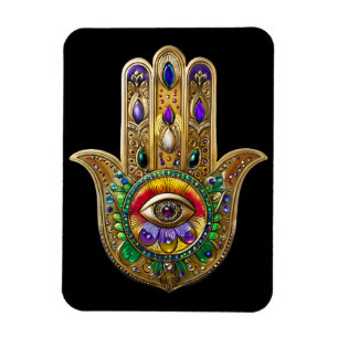 Imán Hamsa de oro pintado amatista rubí tercer ojo