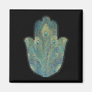 Imán Hamsa de pluma de pavo real Judaica boho