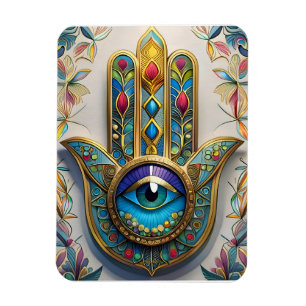 Imán Hamsa de tercer ojo azul-verde con filigrana color
