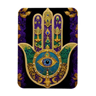 Imán Hamsa del Tercer Ojo Dorado Ornamentado