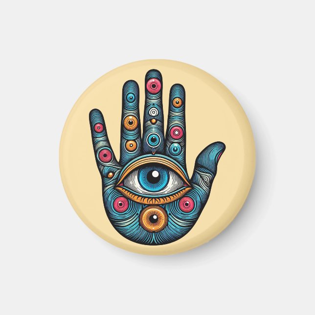 Imán Hamsa Hand con ilustracion de arte visual (Frente)