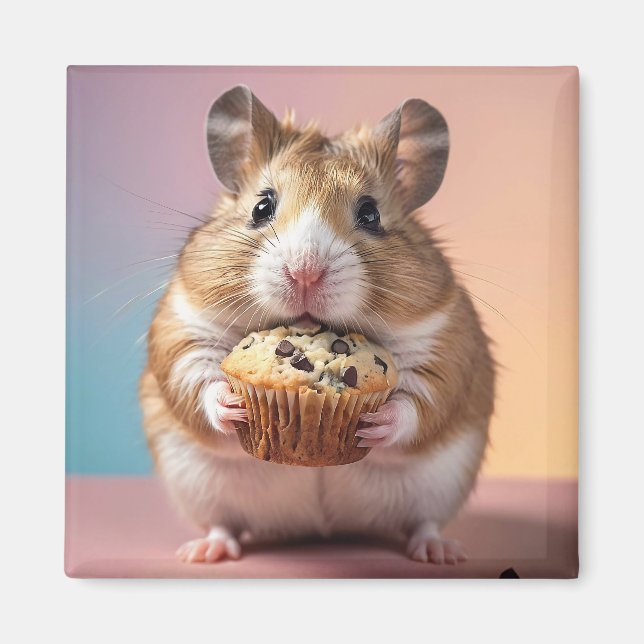 Imán Hamster Cudo Con Pastel De Aleta De Chocolate (Frente)