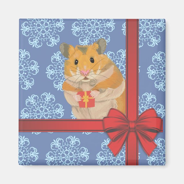 Imán Hamster de Navidades de copas de nieve (Frente)