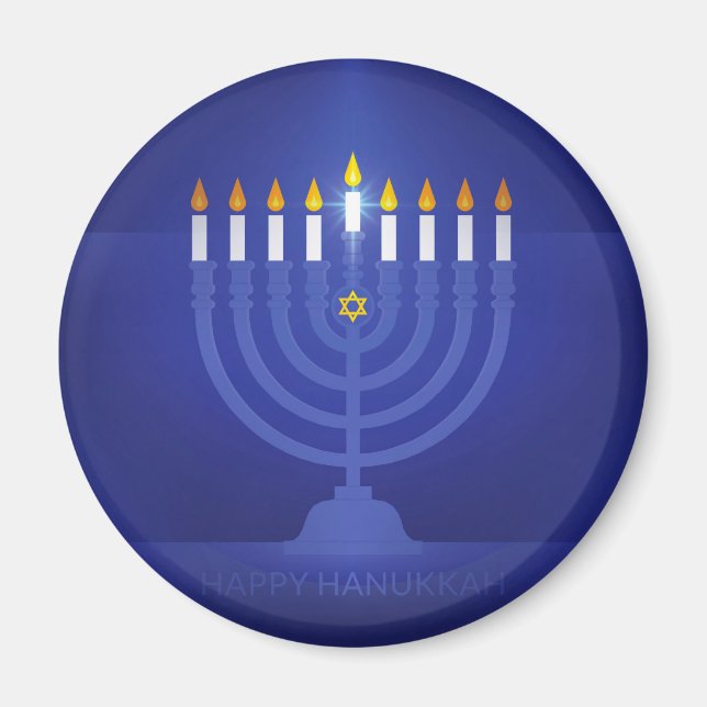 Imán hanukkah azul feliz (Frente)