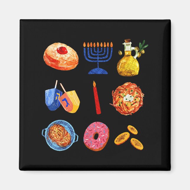 Imán Hanukkah Latke Menorah Dreidel Donut Chanukah Jewi (Frente)