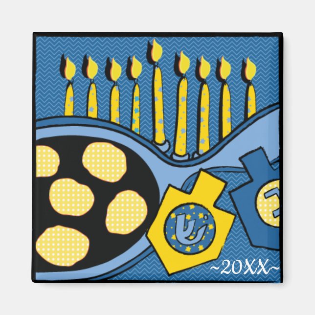 Imán Hanukkah Magnet Square Latkes y Sour Cream (Frente)