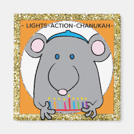 Imán Hanukkah Magnet Square Mouse Menorah