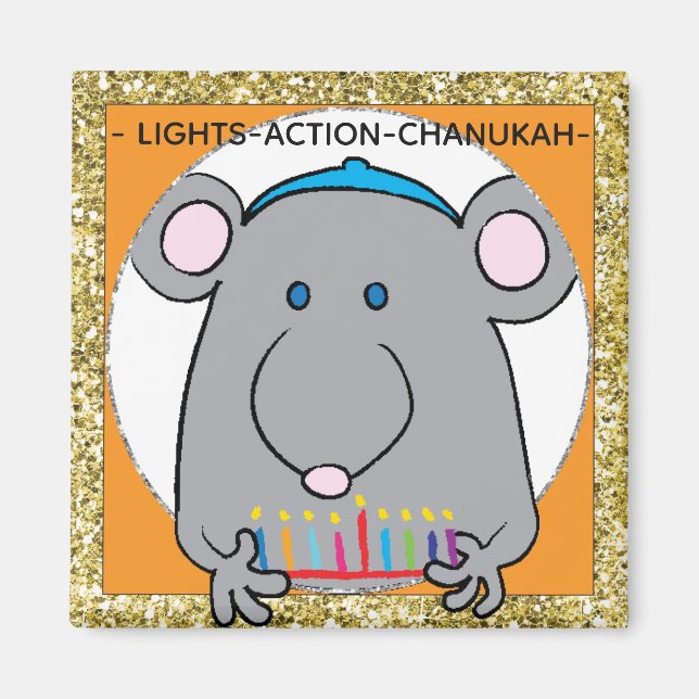 Imán Hanukkah Magnet Square Mouse Menorah (Frente)