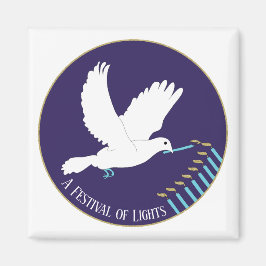 Imán Hanukkah Magnet Square White Dove Candle Lit