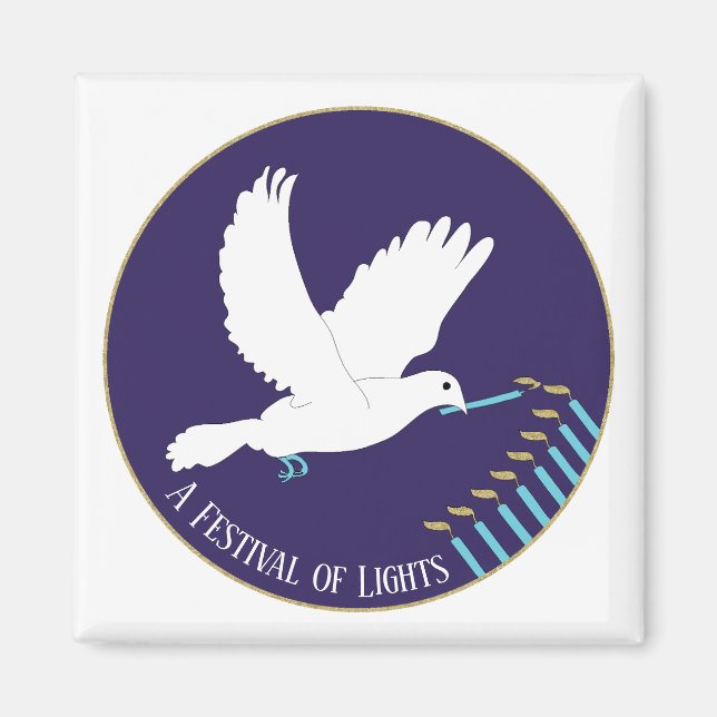 Imán Hanukkah Magnet Square White Dove Candle Lit (Frente)