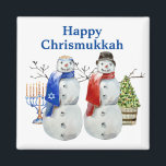 Imán Hanukkah Navidades de Snowman Chrismukkah<br><div class="desc">Este diseño puede ser personalizado en el área proporcionada cambiando la foto y/o el texto. O puede personalizarse haciendo clic en Personalizar esta plantilla y, a continuación, eligiendo la opción de hacer clic en el personalizar y eliminando o cambiando el color del fondo, agregando texto, cambiando el color o estilo...</div>