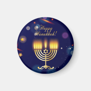 Imán Hanukkiah Feliz Hanukkah Menorá Judía de Oro