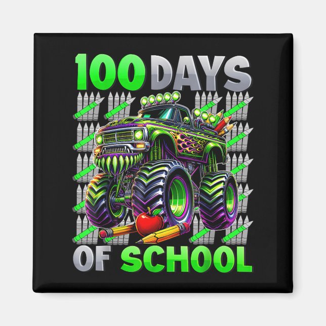 Imán Happy 100 Days Of School Funny Monster Truck Stude (Frente)