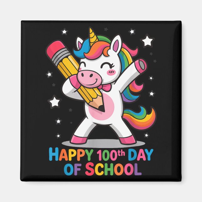 Imán Happy 100th Day Of School Cute Rainbow Unicorn Wom (Frente)