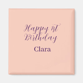 Imán Happy 1st birthday orange purple boho retro name 