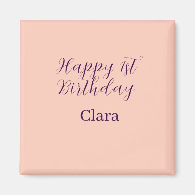 Imán Happy 1st birthday orange purple boho retro name  (Frente)