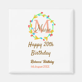 Imán Happy 20th Birthday red add name monogram wreath